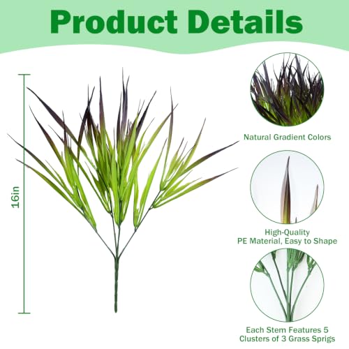 Uieke 28 Bundles Artificial Outdoor Plants UV Resistant Fake Grass Plants Faux Plastic Plants Greenery Shrubs for Home Garden Pathway Summer Decor, Deep Purple - color: Deep Purple, size: 28