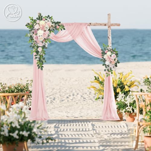 Odouzy Wedding Arch Flowers Kit,Artificial Flower Arch Decor (Set of 3),2pcs Artificial Flower Arrangement with 1pc Sheer Drape for Wedding Decor Reception Backdrop Floral Decorations (Light Pink) - color: Light Pink
