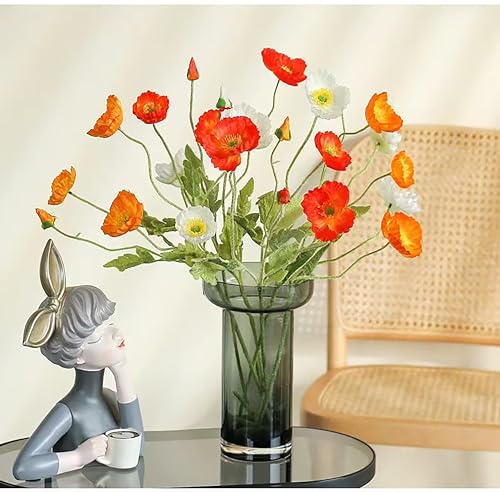 6pcs Artificial Poppy Flowers Silk Fake Poppy Flowers Spring Flowers Real Touch Flowers with Stems Faux Poppy for Home Table Centerpieces Floral Arrangement Wedding Bouquet Mixed Decoration - color: Red-white