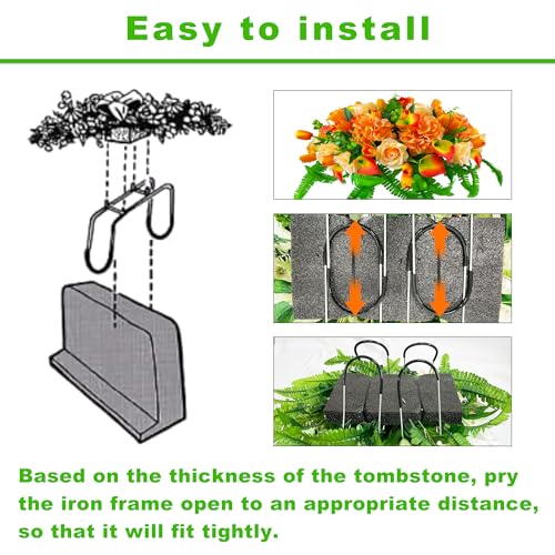 FLOWERIA Artificial Cemetery Flowers - Outdoor Grave Saddle for Headstone Decorations with Orange Roses Tulips - color: Orange, size: Saddle
