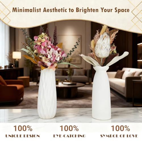 10-Piece 8 Inch White Ceramic Vases Set - Minimalist White Vases for Home Decor, Weddings, Pampas Grass & DIY Crafts | Rustic Matte White Ceramic Vases Bulk