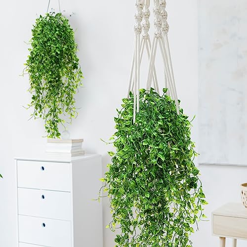 Hoteam 12 Pcs Artificial Hanging Plants 32 Inch Fake Ivy Vines with Fake Leaves Patio Artificial Plants Greenery for Living Room Indoor Outdoor Wall, No Basket (Ivy) - color: Ivy