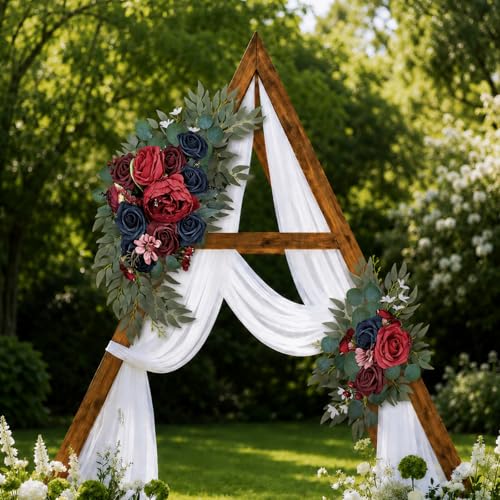 AitnWoy Artificial Wedding Arch Flowers Kit 2 PCS Dust Rose Flowers Silk Peony Floral Swag Welcome Sign for Wedding Ceremony Party Home Garland Decor - color: Holiday Red, size: 28" + 11"