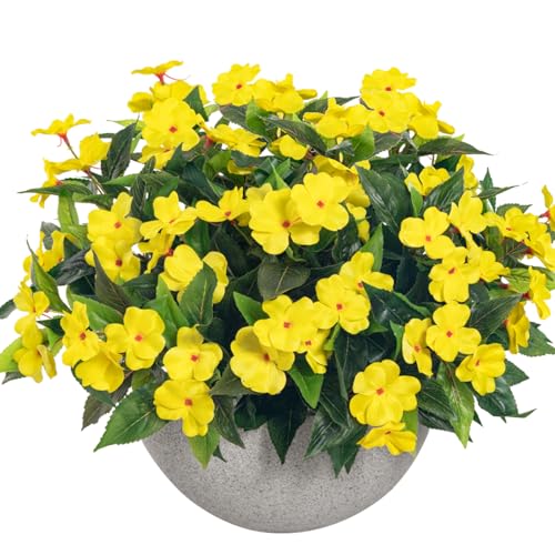 Uqueeten15.7” Fake Flowers Artificial Flowers for Outdoor,Silk Artificial Impatiens Bouquet Flowers for Outdoors，Spring Flowers Flores Artificiales para Decoracion Indoor Decor 8PCS(Yellow) - color: Yellow-8
