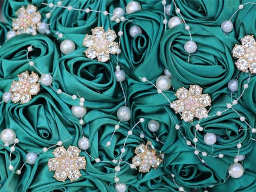 Luxury Cascade Bridal Wedding Bouquet Satin Rose Waterfall Holding Bouquet Artificial Flower Bunch for Bride Bridesmaid(Dark Green, 17.3" x 8.7") - color: Dark Green #2, size: 17.3"L x 8.7"W(44cm x 22cm)