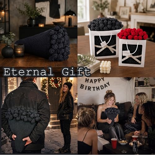 Crochet Flower Bouquet Throw Blanket, Cute Romantic Gift for Her Girlfriend Mom Mother’s Day Valentine Wedding Anniversary Birthday (Black, 32 inches) - color: Black, size: 32 inches