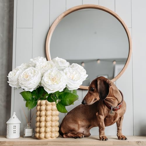 YalzoneMet 3.5'' Big Bloom White Rose Artificial Flowers 4Pcs Real Touch Rose Faux 17.7 Inch Long Stem Austen Roses Peonies Fake Flowers for Home Kitchen Party Christmas Flower Wedding Decor - color: White