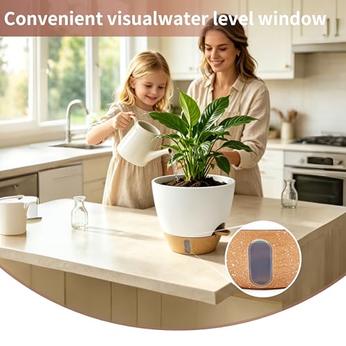 4-Pack Large Self Watering Pots for Indoor Plants, 12/10/9/8 Inch Planters with Visible Water Level Window, Automatic Watering System for Monstera, Fiddle Leaf, Herbs, Succulents, White - color: White+