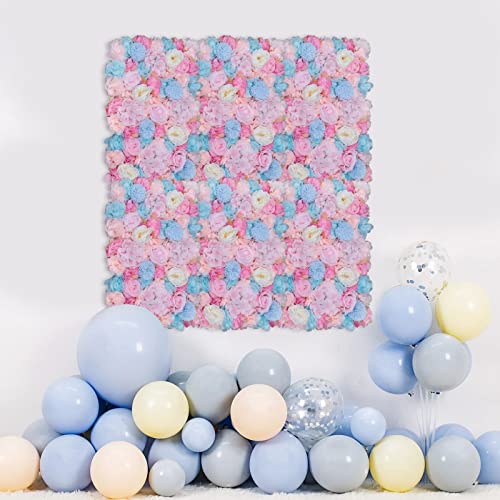 Flower Wall Panel Floral Backdrop, 6 Pcs Flower Wall Decor, 24" X 16" Silk Rose Wall, Artificial Flower Wall Backdrop Faux Flower Panel for Wedding, Party, Home (Dahlia Candy Blue Pink) - color: Dahlia Candy Blue Pink
