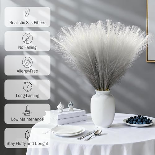 TORONTOKYO Gradient Grey Pampas Grass Decor, 50Pcs 21.6 inch Artificial Faux Pompas Grass Small Fluffy Arrangement for Wedding Boho Home Decor Vase Filler - color: Grey Gradient, size: 21.6inch-50Pcs
