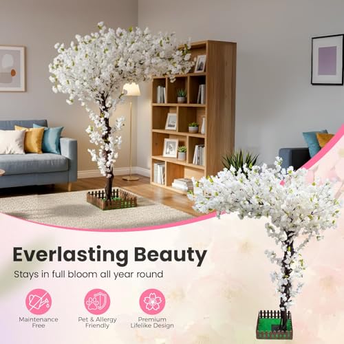 Artificial Cherry Blossom Trees, 8.2ft White Faux Cherry Blossom Tree Fake for Indoor Outdoors for Wedding Party Office Shopping Hotel Restaurant Living Room Home Decor,White-8.2x8.2ft - size: 8.2x8.2ft