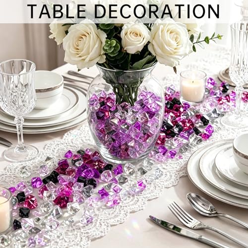500 Pcs Fake Ice,11 * 14mm,Purple Series Acrylic Gems Vase Filler,Plastic Diamonds for Table Decoration DIY Craft Aquarium Display Party Centerpieces. - color: Purple Series, size: 11MMx14MM
