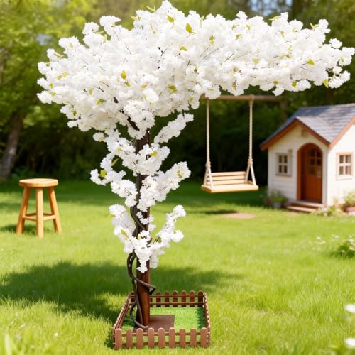 White Artificial Cherry Blossom Trees 6ft Large for Indoor Outdoors,Faux Fake Cherry Blossom Tree for Living Room Wedding Party Office Shopping Hotel Restaurant Home Decor - color: White, size: 5ft 11in