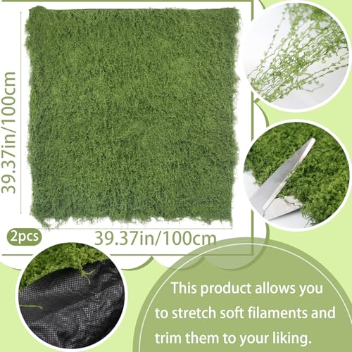 FAICOIA 2 Pcs Artificial Moss Mat for Decorating Mossy Table Runner Fake Moss Rug Dark Green 39" x 39" Faux Grass Roll for Plants Indoor Planters Crafts DIY Table Fairy Garden Wedding Easter 100x100cm - color: Dark Green, 2 Pcs-39 x 39 Inch/100x100cm