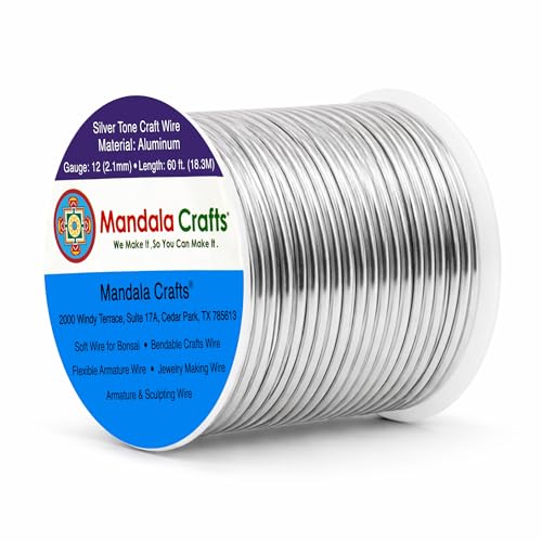 Mandala Crafts 12 Gauge Anodized Aluminum Craft Wire for Jewelry Making - 60 FT Colored Flexible Silver Tone Wire - Bendable for Bonsai Armature Crafting Sculpting - color: Silver, size: 12 Gauge