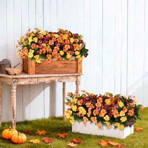Hommyea Artificial Fake Flowers for Outdoor, 6 Bundles UV Resistant Faux Plants Decoration Silk Flowers No Fade Plastic Flowers for Outside Planters Home Porch Patio Yard Garden Decor(Purple) - color: Red,orange,reddish Brown