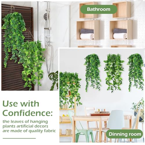 Hoteam 12 Pcs Artificial Hanging Plants 32 Inch Fake Ivy Vines with Fake Leaves Patio Artificial Plants Greenery for Living Room Indoor Outdoor Wall, No Basket (Pothos,Eucalyptus) - color: Pothos, Eucalyptus