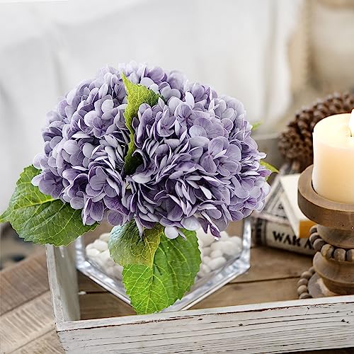 FiveSeasonStuff Real Touch Silk Hydrangea Flowers, 2 Large Long Stem Artificial Flowers for Floral Arrangements (Faded Purple) - color: Faded Purple (2 Stems)