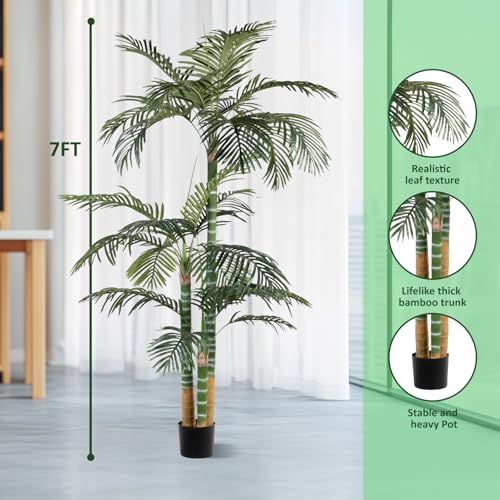 Artificial Palm Tree, Tall Tropical Palm Tree Faux Palm Plant for Indoor Outdoor Office House Living Room Home Decor - color: Golden Cane Palm, size: 7ft