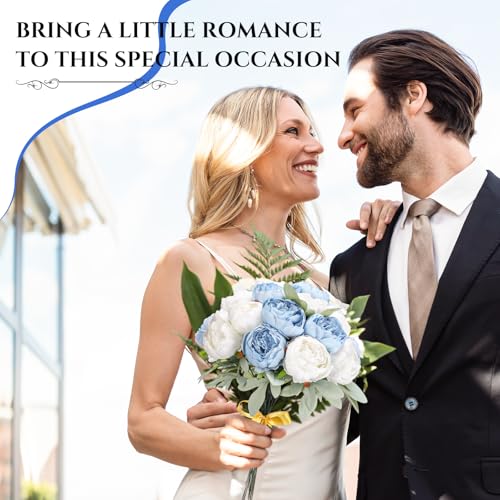 Zeyune 50pcs Artificial Peonies Flowers 4'' Fake Peonies DIY Craft Silk Flower Bulk for Home Wedding Bridal Bouquet Birthday Dining Room Table Centerpieces Backdrop Party Decor(Blue and White) - color: Blue and White