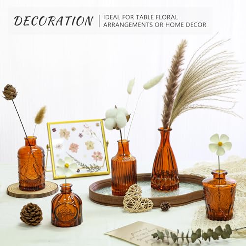 SUPMIND 12Pcs Glass Bud Vase Set, Small Dark Brown Flower Vase for Centerpieces, Bud Vases in Bulk, Mini Vintage Vase for Rustic Wedding Decorations（Amber） - color: Amber, size: 12Pcs