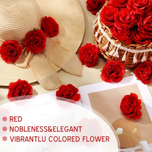 Thiccywoov 50 Pcs Artificial Flowers, 3.2 Inches Silk Rose Head Flowers Fake No Stem for Wedding Bridal Bouquet Home Floral Decor DIY Centerpieces Arrangements Party Tables Decoration(Red) - color: Red