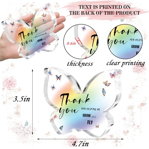 Thank You Gifts for Women Teacher Boss Friend - Appreciation Gifts for Women - Thank You for Help Me Butterfly Acrylic Desk Decor Sign - Clear Desk Decorative Sign for Home School Office - color: grow