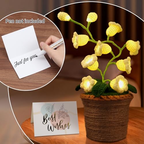 Lily of The Valley Lamp, Crochet Artificial Flowers with 10 Little Night Lights, Cordless Flower Bedside Lamps Small Table Lamp for Mothers Day,Birthday Gifts,Christmas,Valentine Home Decor (White) - color: White