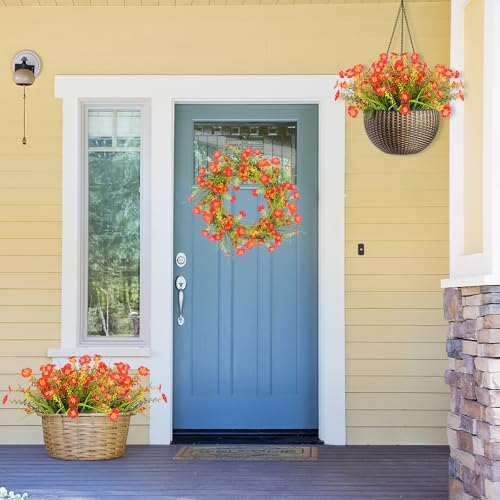 MACTING 12 Bundles Artificial Flowers for Outdoors UV Resistant Fake Flowers No Fade Plastic Outdoor Plants for Indoor Outside Planters Garden Porch Yard Window Home Spring Decorations,Red (Pack of 2) - color: Red, size: 12PCS (Pack of 2)
