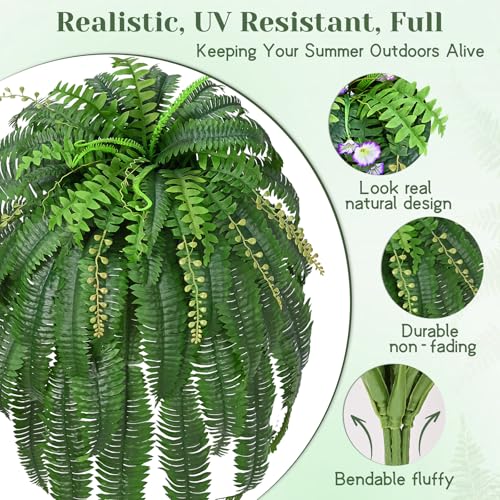 Livole 2 Pcs 67" Fake Ferns Large Artificial Plants Outdoor, Artificial Ferns for Outdoors Large Faux Boston Fern with 57 Branches Realistic UV Resistant for Planter Home Garden Porch Hanging Decor - size: 67"-55 Branches-2 Pcs
