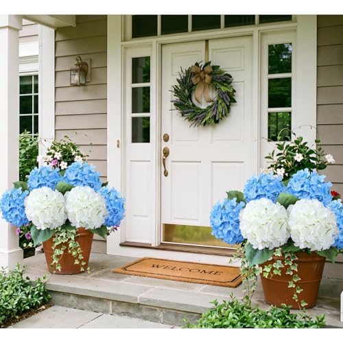 2Pcs White/ 4Pcs Blue 20" Hydrangea Artificial Flowers Silk Large Faux Floral Lifelike for Office Party DIY - color: White/Blue