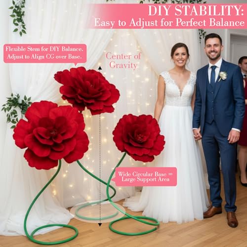 2 Pcs 5ft Large Peony Flowers Giant Artificial Red Peony Standing Huge Handcrafted Flower for Window Reception Banquet Ceremony Floral Decor Garden Hotel Office Birthday Wedding Party