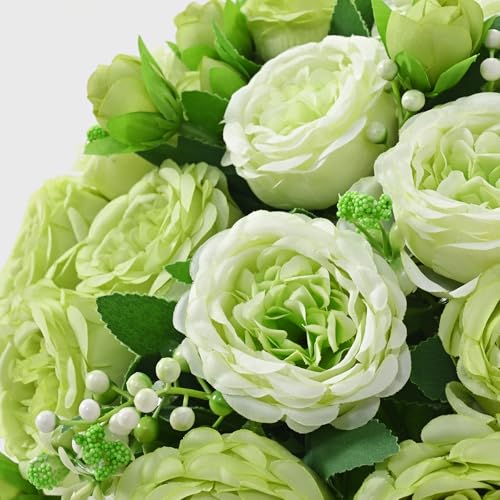 MARTINE MALL 4 Packs Peonies Artificial Flowers, Mixed Green Artificial Peonies, Silk Peonies Flowers Fake Peonies Artificial Flowers Peonies Bouquet for Centerpiece Table Wedding Party Home Decor - color: Mixed Green, size: 4PCS