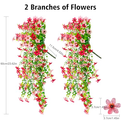 CCILAND 2 PCS Artificial Hanging Flowers for Outdoors, Fake Flower Plants UV Resistant Faux Hanging Spring Flowers for Home Porch Garden Patio Yard (Double Pink) - color: Double Pink