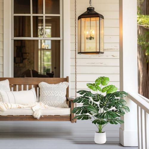 Pertivery 28'' Fake Plants Large Artificial Monstera Faux Plants Indoor Tall Plant, Pre-Assembled with White Planter Ideal, for Home Living Rooms, Patios, Porches, Bathrooms, and Outdoor Decor DIY