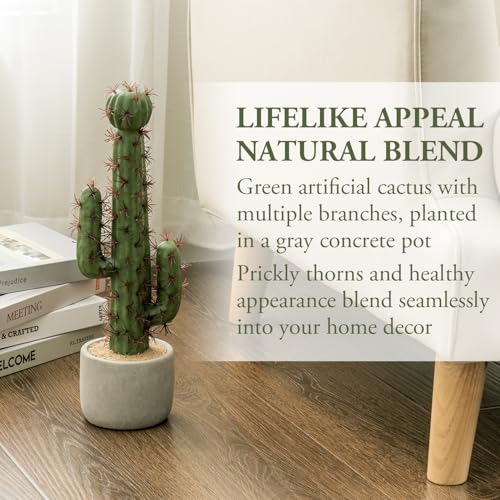MyGift 16 Inch Artificial Fake Cactus Saguaro Plant in Cement Planter Pot, Southwest Decor Indoor Faux House Plant