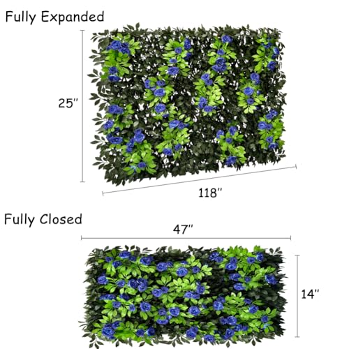 Expandable Privacy Screen with Artificial Flower for Balcony Patio Fence Greenery Privacy Fence Outdoor Leafy Blue Rose 4pcs - color: Leafy Blue Rose, size: 4pcs