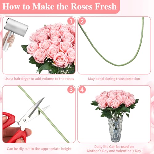 150 Pcs Roses Artificial Flowers, Silk Light Pink Artificial Flowers Petals Long Stem Roses for Wedding Bouquet Home Party Decor - color: Light Pink