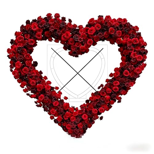 Heart-Shaped Rose Flower Arrangement - Floral Decor for Wedding Arch, Proposal, Party & Event Backdrops, Indoor Outdoor Use（Stand NOT Included） (red) - color: red