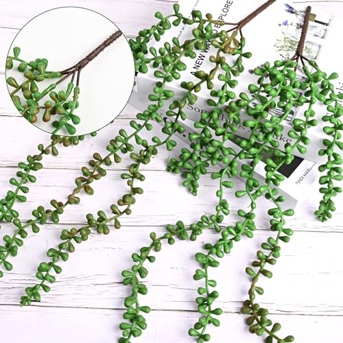 Waipfaru 4Pcs Artificial Hanging Plants, Fake Vines Fake Hanging Plants for Outdoors UV Resistant Ivy Artificial Plants Outdoor Faux Plants Indoor Bedroom Living Room Boho Wall Porch Shelf Decor - color: Tears of a Lover, size: 4Pcs Plants