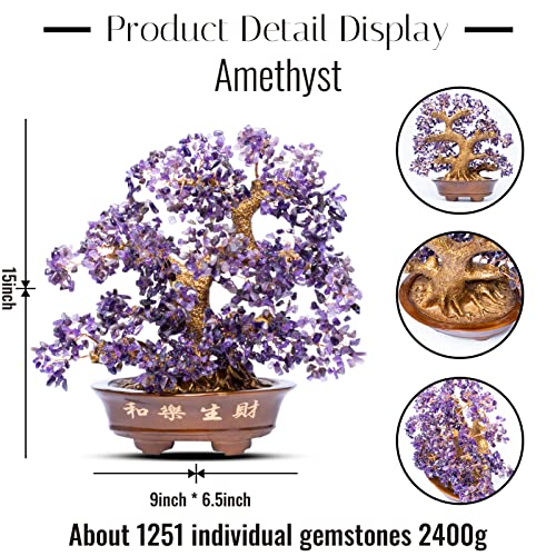 Natural Large Amethyst Tree,14"Amethyst Crystal Bonsai Tree(1251 Gemstone Count) Chakra Tree with Healing Properties Crystal Feng Shui Money Tree of Life for Positive Energy Good Luck Wealth - color: Amethyst