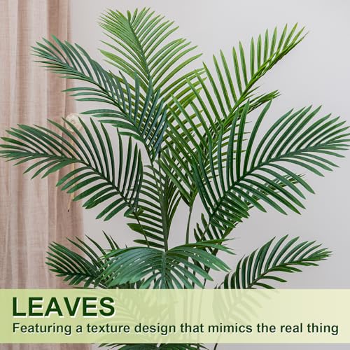 6FT Artificial Palm Tree, Palm Tree 72in Tall Faux with 15.7 White Planter, Fake Potted Tree with Lifelike Leaves for Indoor & Outdoor Home Office Decor