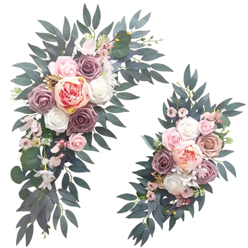 Wedding Arch Flowers (2-Pack), Artificial Dusty Rose Floral Arch Decorations for Weddings Ideal for wedding welcome signage Decorations , banquet backdrop arrangements, and bridal parties (Pink) - color: Pink