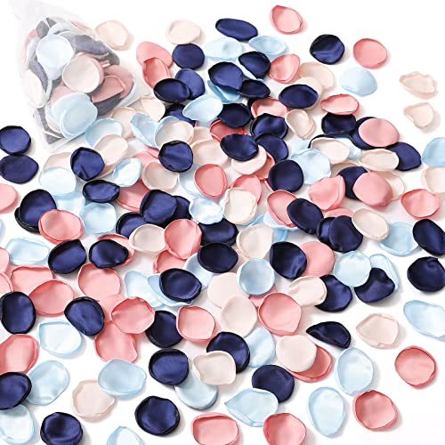 Serwalin 500pcs Silk Rose Petals Artificial Flower Pink Navy Blue for Weddings Proposal Fake Petals for Flower Girl Basket Bridal Shower (4 Color Mixes) - color: Blue Pink, size: 500pcs
