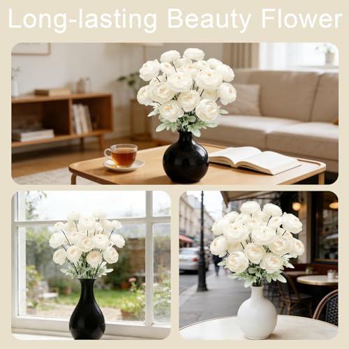 Artificial Silk Peony Fake Flowers,6PCS Artificial Faux Peonies Bulbs with 24 Silk Heads for Indoor Outdoor DIY Bouquets Wedding Centerpieces Home Decoration - color: Ivory