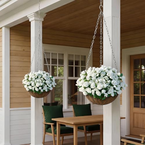 Juxdp 8 Bundles Artificial Roses, Realistic Silk Bouquet Flower(White) | Fluffy and Vivid, Fade-resistant, Faux Rose Plants, for Front Door/Garden/Farmhouse/Home/Outdoor/Spring/Summer Decor - color: White