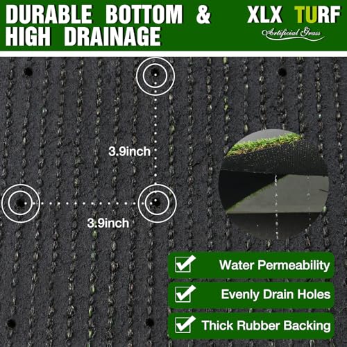 XLX TURF 5 FT x 5 FT Outdoor Artificial Grass Rug, Realistic Pets Friendly Fake Grass Mat for Dogs, Turf Carpet for Patio Balcony Floor Covering with Drainage Holes - size: 5' x 5' (Square)