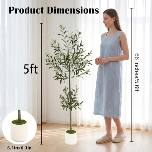 5ft Spherical Fake Olive Tree Artificial Indoor,Faux Olive Tree with Pot,Large Olive Branches and Lifelike Fruits,for Home Office House Living Room Decor. - color: 5ft