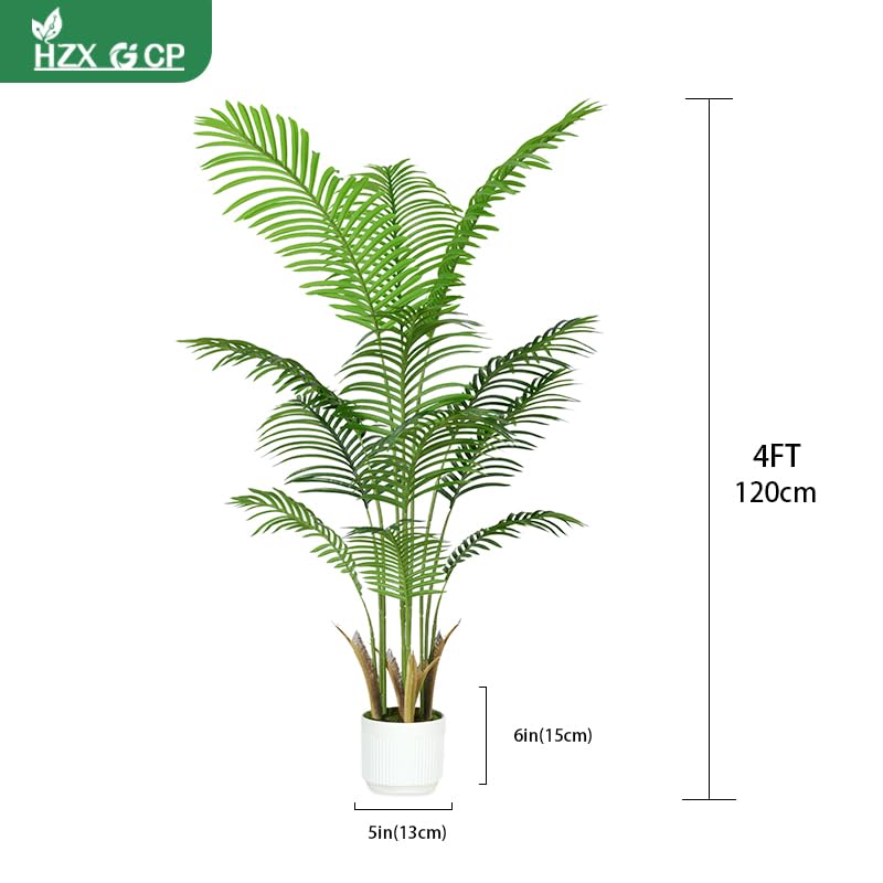 4FT Artificial Palm Tree Indoor with White Pot, Realistic Leaves, 9 Trunks Adjustable Branches, Tall Faux Fake Palm Plant, Ideal for Living Room Bedroom Office Home Interior Aesthetic Decor - color: Green