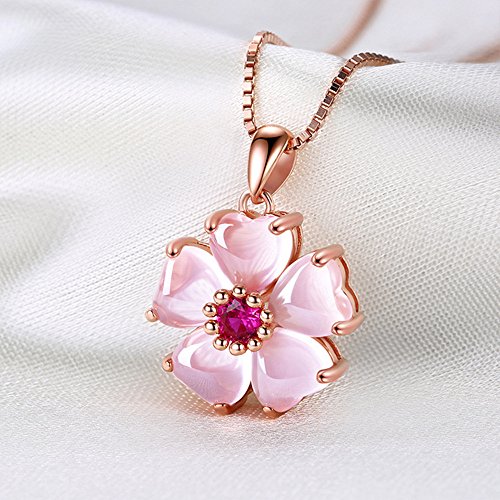 ROSE Gold Cherry Blossoms Necklace For Graduation and Mother’s Day gifts Pink beautiful Artificial stone crystal Necklace Best Gifts For Women Friend Lover